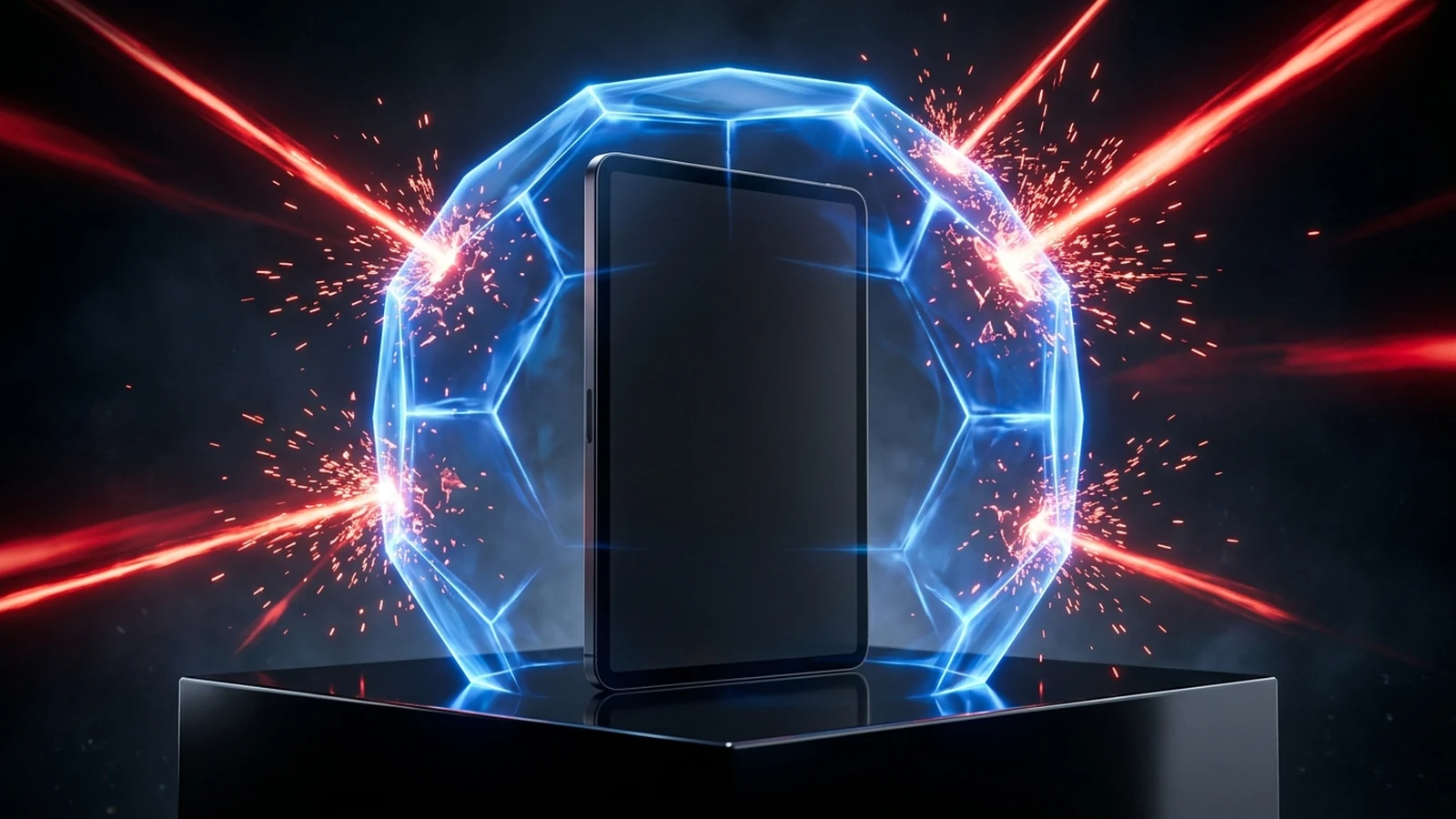 Dispositivo digital protegido frente a ciberamenazas con escudo criptográfico y contraste cinematográfico